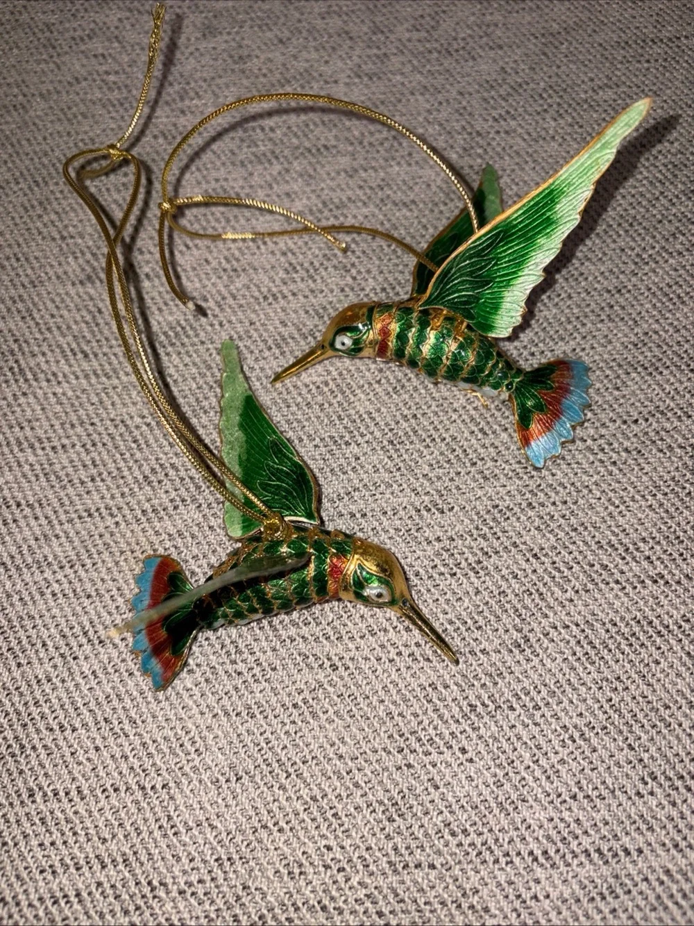 Value Arts Vtg Cloisonné Hummingbird Ornaments Articulated Enamel set of 2